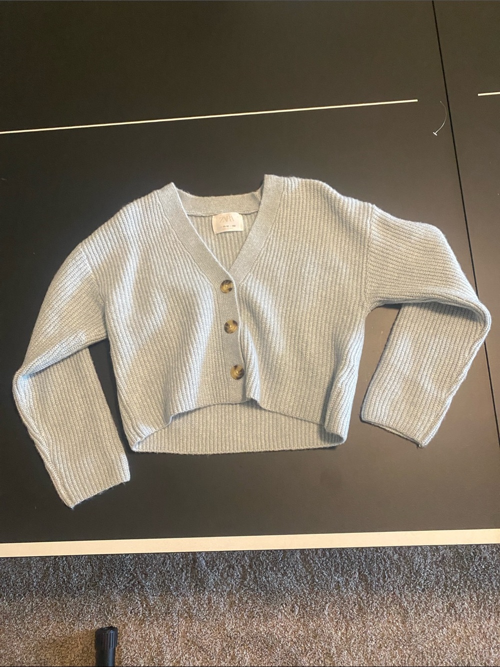 Zara Light Blue Cropped V-Neck Button Cardigan